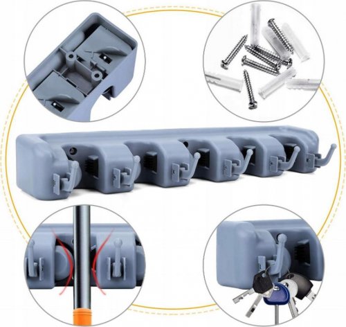 Pronett XJ3364 Držák, věšák na 5 ks úklidového nářadí šedý