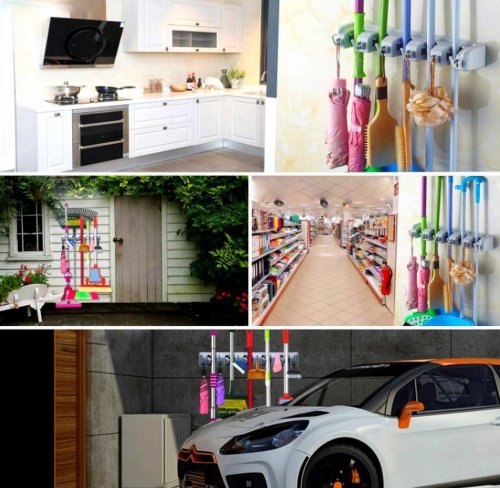 Pronett XJ3364 Držák, věšák na 5 ks úklidového nářadí šedý