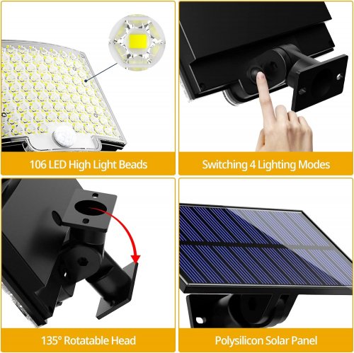 Pronett XJ5100 Solární venkovní 106 LED COB osvětlení, IP65, pohybový senzor