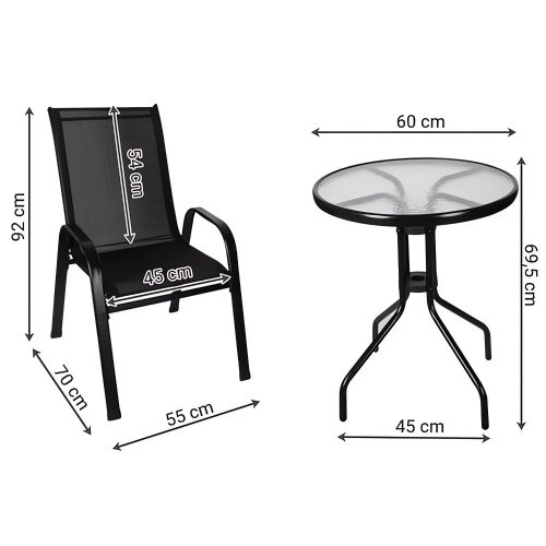 Gardlov 23461 Balkónový set stôl + 2 stoličky čierny