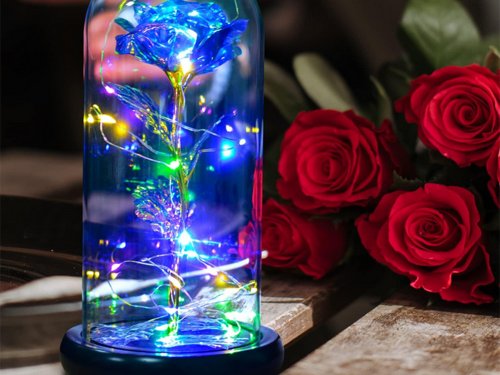 Verk 26108 LED růže ve skleněné váze modrá