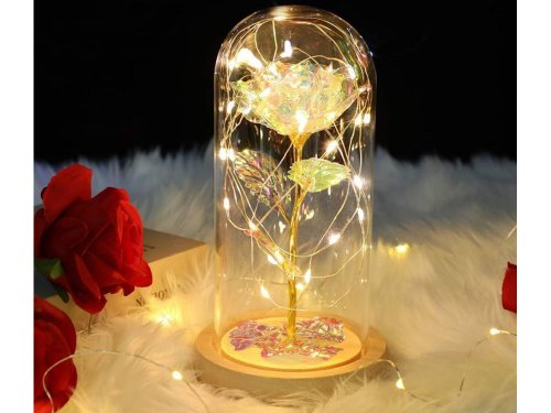 Verk 26109 LED růže ve skleněné váze fialová