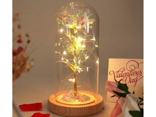 Verk 26109 LED růže ve skleněné váze fialová