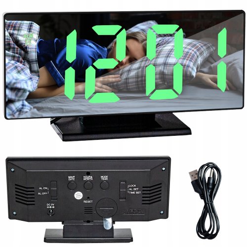 Pronett XJ3821 Multifunkční zrcadlové hodiny s budíkem, černé s červenými číslicemi