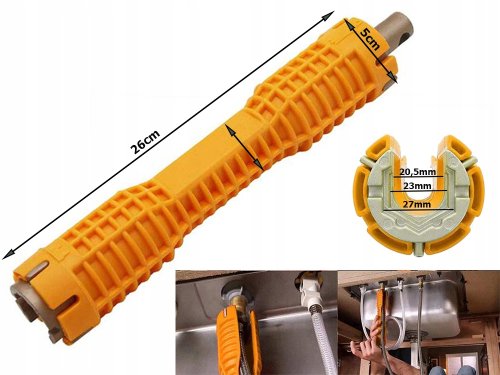 Verk 11333 Klíč pro instalaci baterií a dřezů 8 v 1 červený