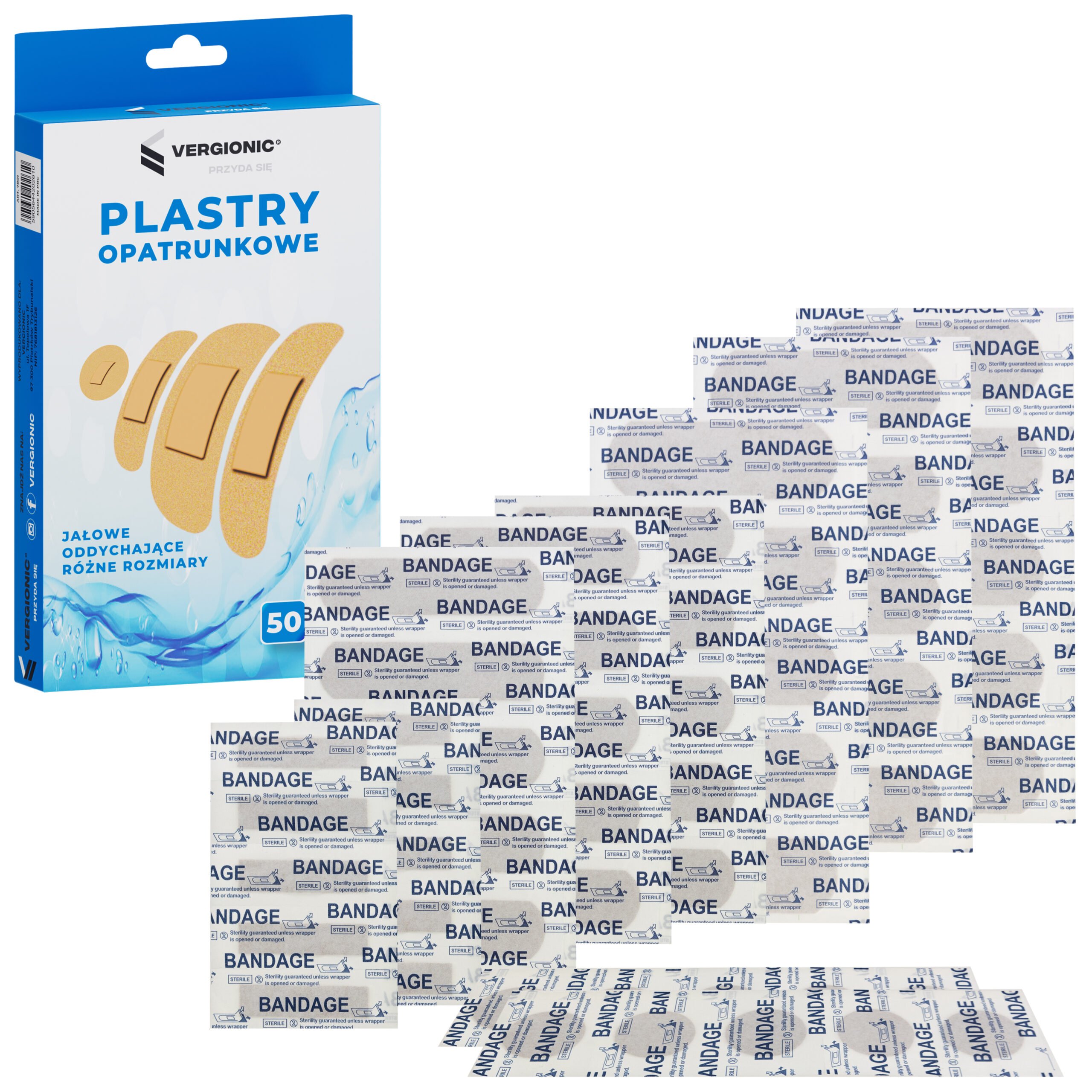 Vergionic 7801 Sada textilných náplastí 50 ks, mix veľkostí