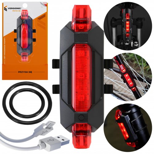 Vergionic 7966 Zadné LED svetlo na bicykel 1W, 110 mAh, IP44, červená