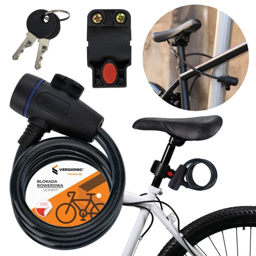 Vergionic 0729 Zámok na bicykel - lanko, 100 cm, 2 kľúče, červená