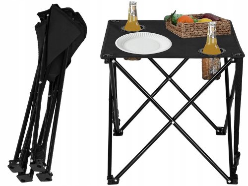 Verk 14471 Stôl kempingový skladací s držiakmi na nápoje čierny