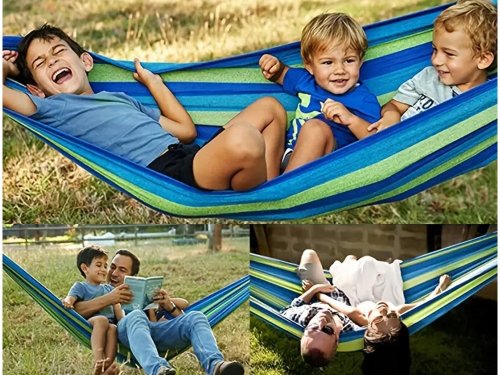 Verk 27119 Hamaka Hojdacia sieť pre dvoch 260 x 150 cm modrozelené pruhy