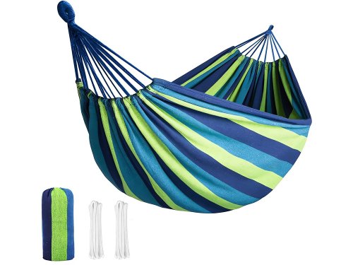 Verk 27121 Hamaka Houpací síť pro dva 300 x 160 cm modrozelené pruhy