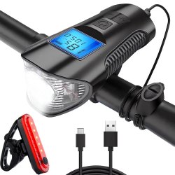 Verk 14490 Voděodolné LED světlo na kolo USB, tachometr, el.zvonek 150db