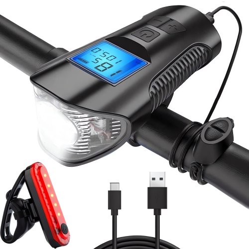 Verk 14490 Voděodolné LED světlo na kolo USB, tachometr, el.zvonek 150db