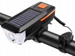 Verk 14491 USB LED svetlo na bicykel s klaksónom a solárnym nabíjaním, modré