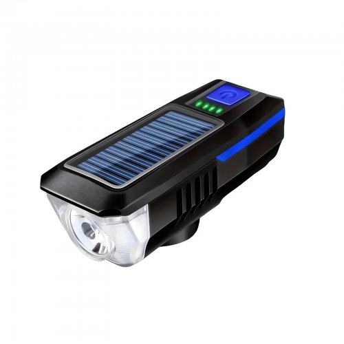 Verk 14491 USB LED svetlo na bicykel s klaksónom a solárnym nabíjaním, modré