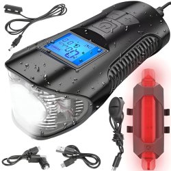 Trizand 23680 Voděodolné LED světlo na kolo USB, tachometr, el.zvonek 150db