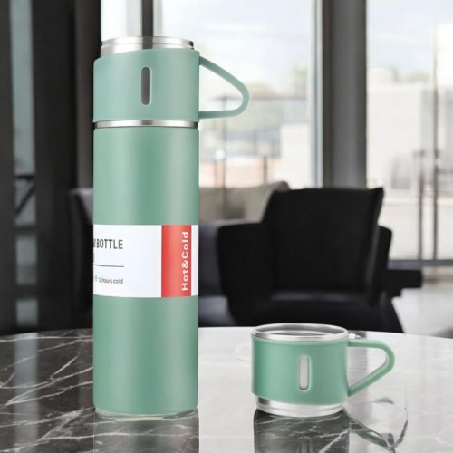 AFF 4159 Termoska 500 ml + hrneček 3 ks v dárkové krabičce, zelená