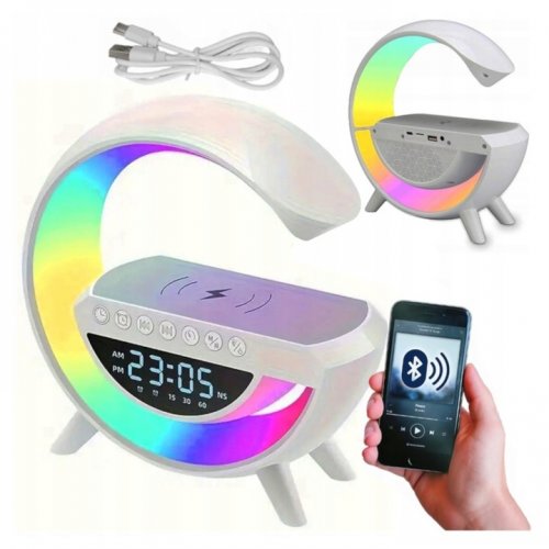 Pronett XJ5092 Multifunkčný Bluetooth reproduktor s LED lampou a bezdrôtovou nabíjačkou biela