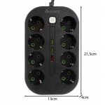 Izoxis 24460 Prodlužovací přívod, 8 zásuvek, 4 x USB, 2 m, černá
