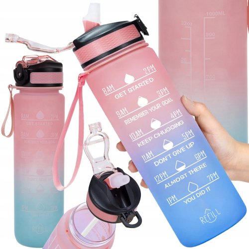 Trizand 24497 Motivačná fľaša na vodu 1000 ml, modroružová