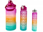 GGV Motivační lahve na vodu 3 ks, 2000 ml, 900 ml, 300 ml modrooranžovorůžová