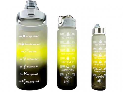 GGV Motivační lahve na vodu 3 ks, 2000 ml, 900 ml, 300 ml modrooranžovorůžová