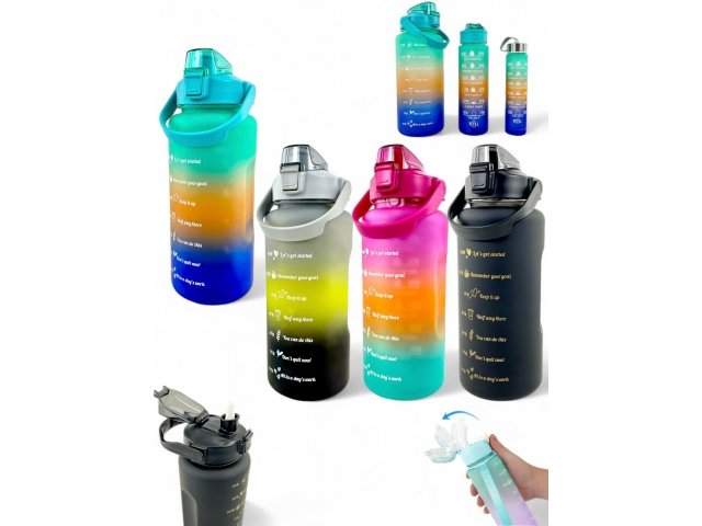GGV Motivační lahve na vodu 3 ks, 2000 ml, 900 ml, 300 ml modrooranžovorůžová