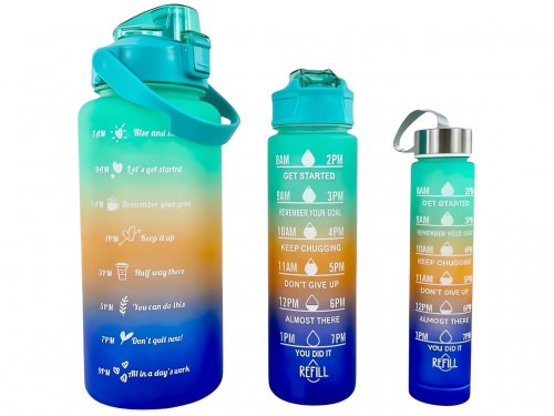 GGV Motivační lahve na vodu 3 ks, 2000 ml, 900 ml, 300 ml modrooranžovorůžová