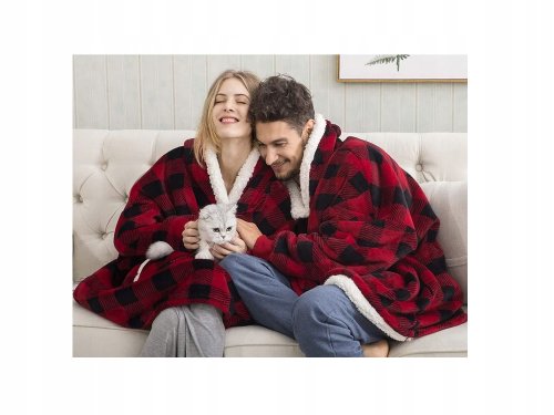 Verk 24558 Televízna mikina s kapucňou, oversize, károvaná červená