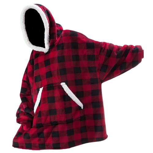 Verk 24558 Televízna mikina s kapucňou, oversize, károvaná červená
