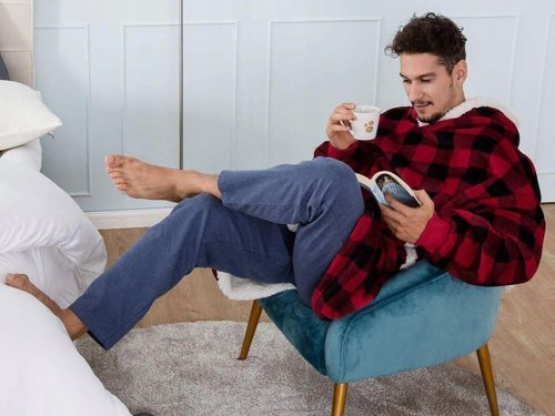 Verk 24558 Televízna mikina s kapucňou, oversize, károvaná červená