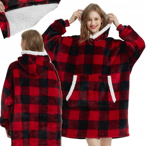 Verk 24558 Televízna mikina s kapucňou, oversize, károvaná červená