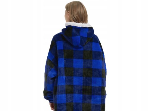 Verk 24558 Televizní mikina s kapucí, oversize, károvaná modrá