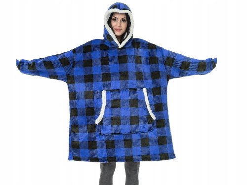 Verk 24558 Televizní mikina s kapucí, oversize, károvaná modrá