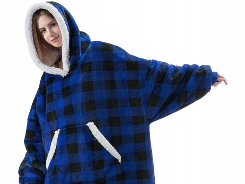 Verk 24558 Televizní mikina s kapucí, oversize, károvaná modrá