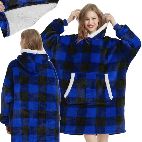 Verk 24558 Televizní mikina s kapucí, oversize, károvaná modrá