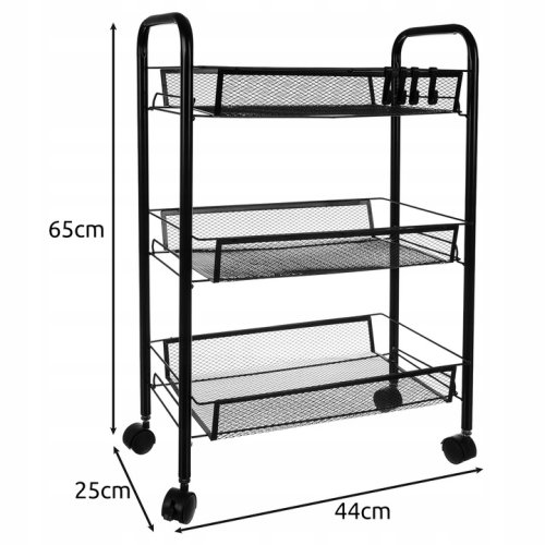 Ruhhy 24749 Regál na kolieskach, kov, 3 police, čierna