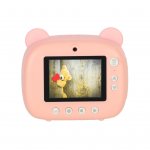 KIK KX3573_1 Dětský instatntní fotoaparát s termotiskárnou, 32 GB, medvěd, růžová