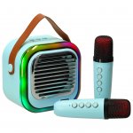 KIK KX3378 Karaoke Bluetooth reproduktor 10 W, 2x bezdrôtový mikrofón, modrá