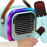 KIK KX3378 Karaoke Bluetooth reproduktor 10 W, 2x bezdrôtový mikrofón, modrá