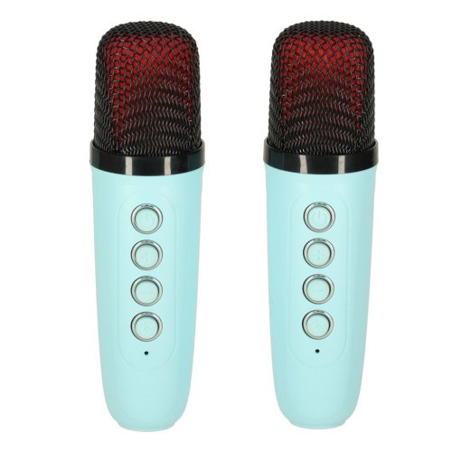KIK KX3378 Karaoke Bluetooth reproduktor 10 W, 2x bezdrôtový mikrofón, modrá