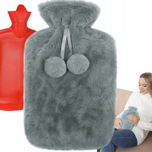 Verk 27063 Fľaša zahrievací termofor s fleecovým obalom 1,7 l šedý
