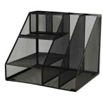 KIK KX3646 Drátěný organizér na katalogy a časopisy, 6 komor, černý