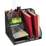 KIK KX3646 Drátěný organizér na katalogy a časopisy, 6 komor, černý