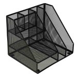 KIK KX3646 Drátěný organizér na katalogy a časopisy, 6 komor, černý