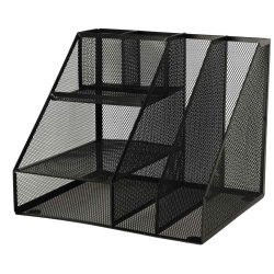 KIK KX3646 Drátěný organizér na katalogy a časopisy, 6 komor, černý