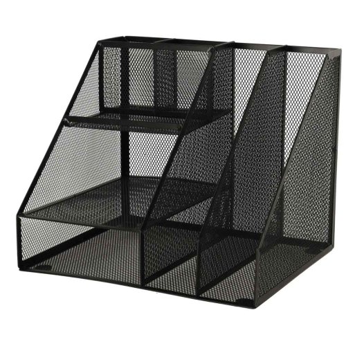 KIK KX3646 Drátěný organizér na katalogy a časopisy, 6 komor, černý