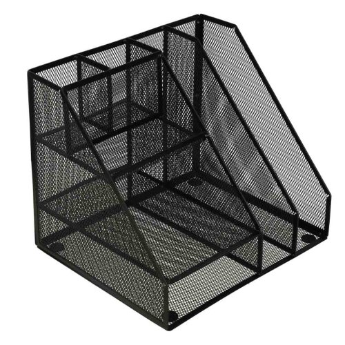 KIK KX3646 Drátěný organizér na katalogy a časopisy, 6 komor, černý