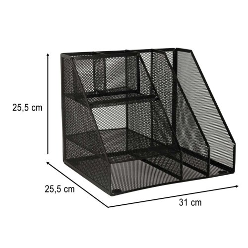 KIK KX3646 Drátěný organizér na katalogy a časopisy, 6 komor, černý