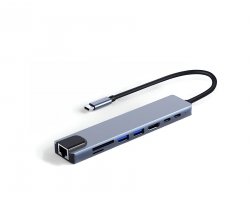 Verk 06331 USB-C HUB 8v1 - PD 100W, HDMI, RJ45, 2x USB-A, 1x USB-C, čtečka karet